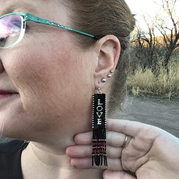 LOVE Beaded Earrings with Fringe - Picture 9 of 9